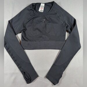 Gymshark Top Womens Medium Black Flex Sports Long Sleeve Crop Athletic Stretch